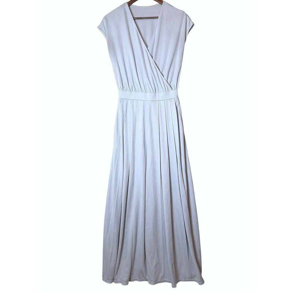 Halara Wide Leg Jumpsuit Faux Wrap V-Neck Pleated Short Sleeve Pocket XS - Picture 5 of 9